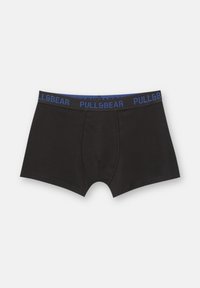 Sorte herre boxershorts med blåt elastisk talje bånd, der har "PULL&BEAR" branding i blå bogstaver.