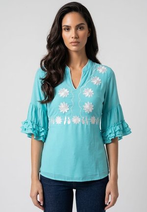 Outfitters Nation, BLUSA BORDADA CON ESCOTE DE PICO Y MANGA 3/4 - Blusa - azul
