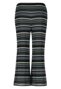 Pantalons évasés en tricot avec des rayures zigzag multicolores dans des tons marine, crème et atténués. Taille élastique et tissu texturé avec une finition lisse.
