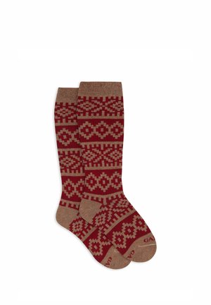 LUNGHE BORD FANTASIA GRECA NATALIZIA - Overkneestrümpfe - dark red