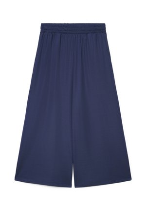 Pantaloni larghi cropped blu navy con vita elastica, realizzati in tessuto leggero adatto all'uso casual.