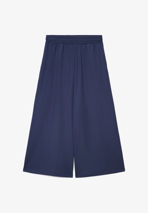 Pantaloni larghi cropped blu navy con vita elastica, realizzati in tessuto leggero adatto all'uso casual.