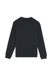 Mørkeblå sweatshirt, crew neck, lange ærmer, ribbede manchetter og kant, glat tekstur, ingen synlige mønstre eller hardware.