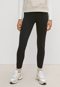 comma casual identity SLIM MIT PINTUCKS - Leggings - schwarz