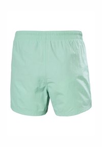 Pantaloni da bagno verde menta con vita elastica, realizzati in tessuto leggero con una texture liscia e un design semplice.