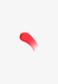 Bright red liquid swatch, smooth texture, elongated shape with gradual transparency towards one end, set against a white background.