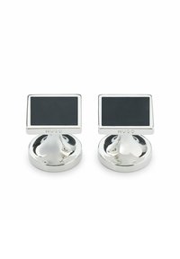 Silverfärgade cufflinks med rektangulära tops i svart emalj, med en polerad finish och subtilt varumärkesgravyr på sidan.