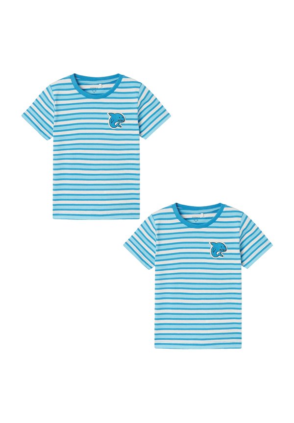 2ER-SET DESIGN RUNDHALS KURZARM - T-Shirt print - blau