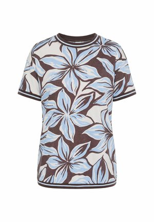 MIAMODA, T-SHIRT, BOXY FIT, FLORAL PATTERN, STRIPED CUFFS - T-shirt imprimé - hazelnut brown
