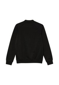 Czarna bluza z okrągłym dekoltem, rękawami raglanowymi i ściągaczami na mankietach. Miękka faktura, prosty design, bez widocznych logo ani wzorów.