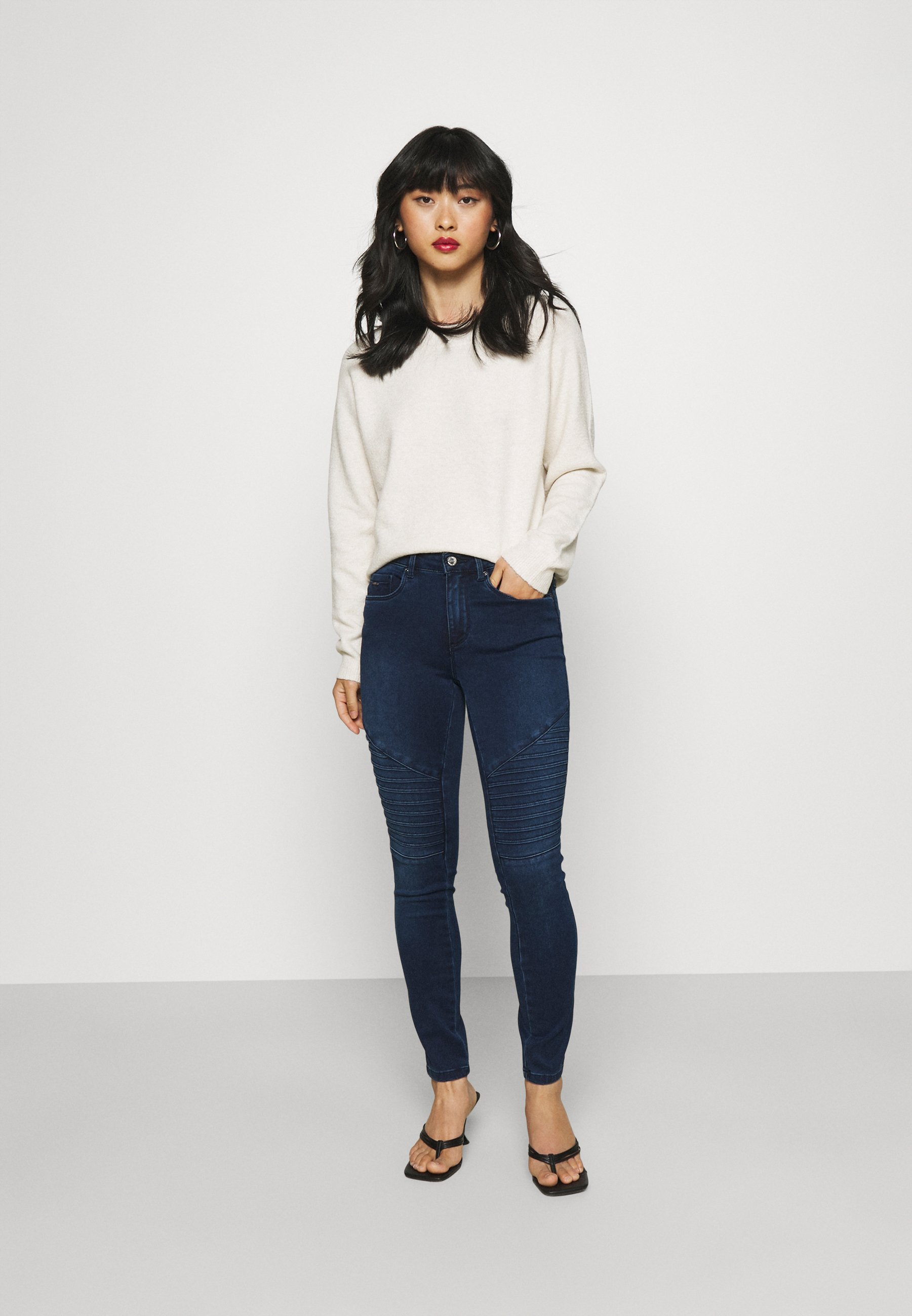 ONLY Petite ONLROYAL BIKER - Aptempti džinsai - dark blue denim/tamsiai  mėlyna - Zalando.lt