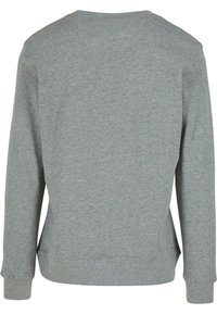 Sweatshirt gri cu mânecă lungă, confecționat dintr-un material moale. Dispune de un guler clasic rotund și de manșete ribbate. Culoare simplă, solidă, fără modele sau accente.