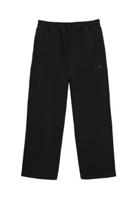 Zwarte sweatpants van zachte stof, met een elastische tailleband met een trekkoord, zijzakken en een losse pasvorm.