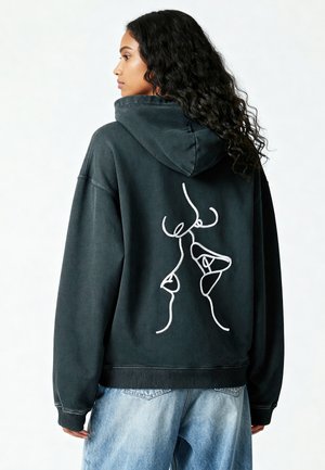 KISSBACK EMBROIDERY HEAVYWEIGHT - Sweat à capuche - black denim