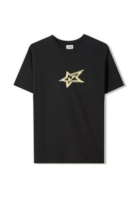 Black cotton t-shirt featuring a gold star design on the chest with 'LISA' text. Classic crew neck and short sleeves.
