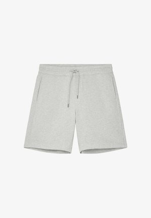 Svijetlosive ležerne kratke hlače s elastičnim pojasom, vezicama i bočnim džepovima, položene ravno na bijelu pozadinu.