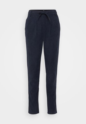 Navyblaue Corduroyhose mit einem Kordelzugbund, gerader Beinform und strukturiertem Obermaterial. Verfügt über zwei Fronttaschen und ein schlankes Design.
