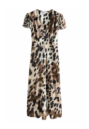 PETITE FIT - FLUTTER SLEEVE V-NECK  - Maxi ruha - brown cow animal print