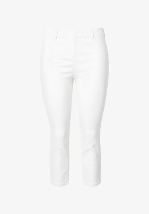 Weiße, knielange Hosen aus dehnbarem Denim. Verfügt über einen elastischen Bund und eine taillierte Passform mit minimaler Detailierung.