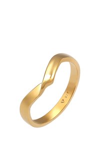 Zlato obarvani zavrti prstan z gladko površino, ki ima zaobljene robove in notranji žig z oznako "925." Minimalističen dizajn z elegantnimi linijami.