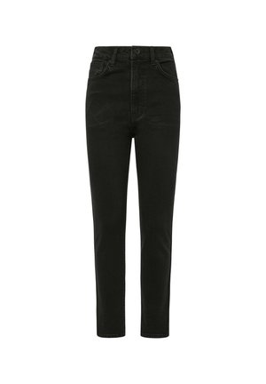 Černé džíny z denimu s vysokým pasem, slim fit a designem s pěti kapsami. Obsahují zapínání na knoflík a rovné nohavice. Hladká textura.