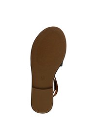 Brun sandal sål med en tekstureret gummioverflade med vandrette riller og en størrelsesmærkning på 36. Minimalistisk design med en rundet form.