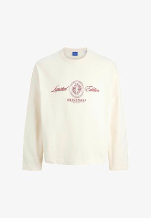 Felpa crema con vestibilità comoda, caratterizzata da maniche lunghe, colletto rotondo e testo stampato in rosso che recita "Edizione Limitata" e "ORIGINALS."