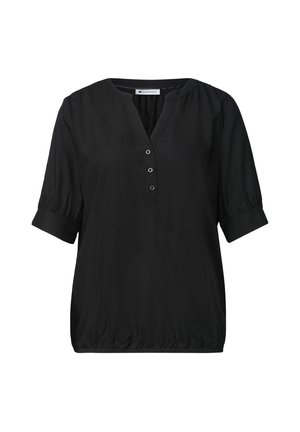Street One, SHORT-SLEEVE BLOUSE WITH SPLIT NECK AND ELASTIC HEM - Blouse - black