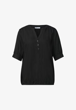 Street One, SHORT-SLEEVE BLOUSE WITH SPLIT NECK AND ELASTIC HEM - Blouse - black