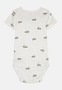 Grau short-sleeve Jumpsuit aus weichem Stoff, mit einem wiederholten Muster von kleinen, illustrierte Autos.