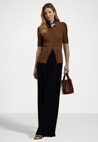 Lauren Ralph Lauren RIB KNIT ELBOW SLEEVE POLO CARDIGAN - Kofta - dark terracotta