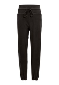 Schwarze Jogginghosen aus weichem Material, mit einem elastischen Bund und Kordelzug sowie schmal zulaufenden Bündchen an den Knöcheln.