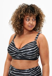 Zizzi - PRINTED WITH UNDERWIRE - Bikiniöverdel - black white stripe Miniatyrbild 1