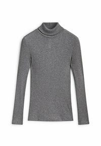 Harmaa ribattuja pitkähihainen poolopaita, jossa on slim fit -silhuetti, asetettuna tasaisesti valkoista taustaa vasten.