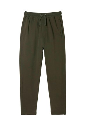 Olivgrüne Jogginghose aus weichem Material, mit einem elastischen Bund und Kordelzug sowie zwei Seitentaschen zur Funktionalität.