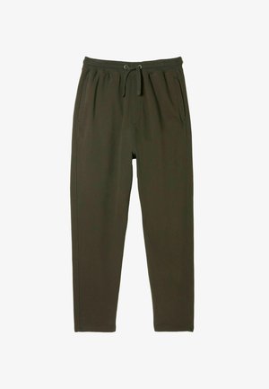 Olivgrüne Jogginghose aus weichem Material, mit einem elastischen Bund und Kordelzug sowie zwei Seitentaschen zur Funktionalität.