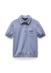 Korte mouw polo in lichtblauwe katoen met een geribde kraag, een drieknoopsluiting en een geborduurd logo op de borstzak.