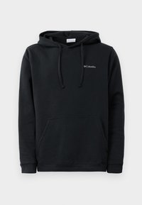 Felpa nera in misto cotone. Caratterizzata da una tasca frontale a marsupio, coulisse sul cappuccio e un piccolo logo sul petto.