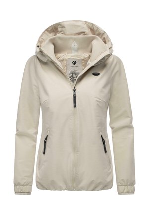 Jasno beżowa kurtka z kapturem, zapinana na zamek z przodu, z elastycznymi mankietami i dwoma bocznymi kieszeniami. Posiada wzorowaną podszewkę i akcenty logo.