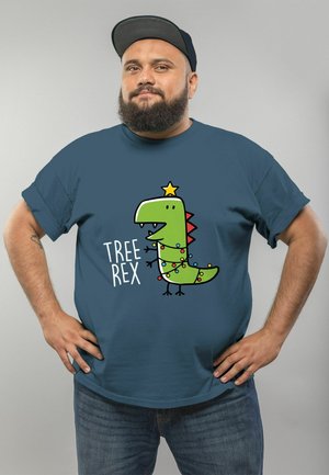 TREE REX WEIHNACHTEN SPRUCH LUSTIG DINO DINOSAURIER - Print T-shirt - denim
