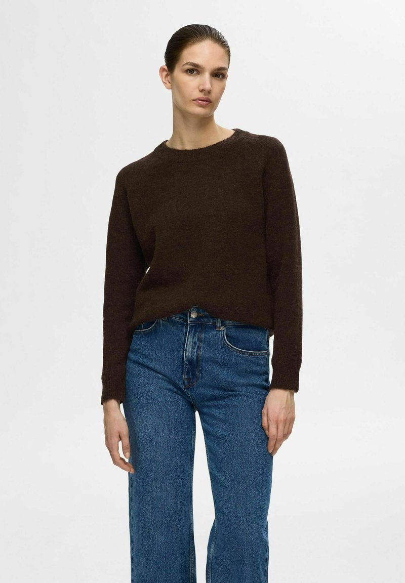 Selected Femme SLFLULU LS O-NECK B NOOS - Džemperis - coffee bean