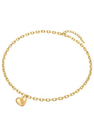 Collana in oro con maglie allungate e un ciondolo a forma di cuore liscio pendente. Caratterizzata da un fermaglio a morsetto e lunghezza regolabile.