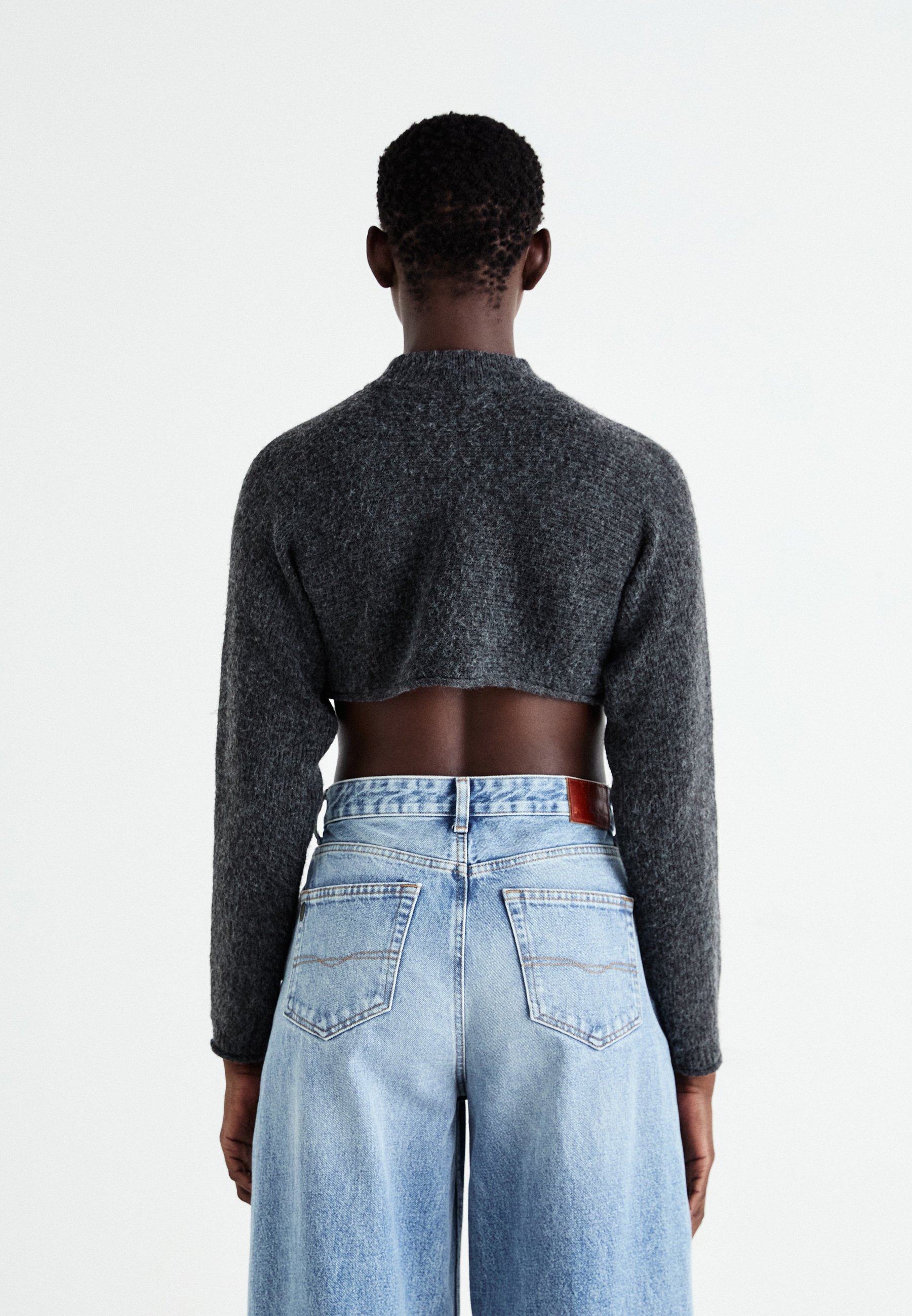 【BAON】[unisex] Adenk Diagonal Two-Way Cropped Jumper Vero Moda VMELIF SPACE CROP - Jumper - dark grey melange