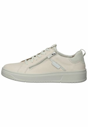 Helle, lässige Sneakers aus glattem Lederobermaterial, mit strukturierten Akzenten, Schnürverschluss, seitlichem Reißverschluss und dicker Gummisohle.
