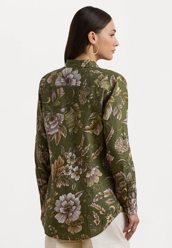 RELAXED FIT FLORAL LINEN SHIRT - Button-down blouse - olive3