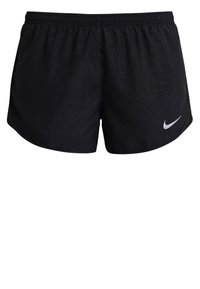 Svarta träningsshorts med elastisk midja, tillverkade av lättviktigt tyg med en subtil textur. Vit Nike-logga på vänster sida.