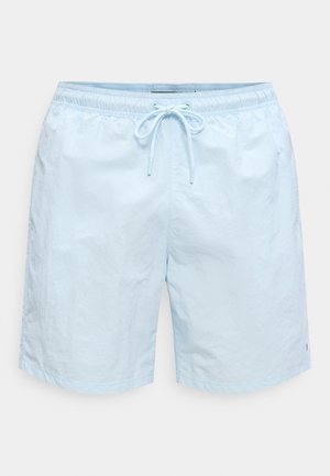 Ανοιχτό μπλε ανδρικό μαγιό με ελαστική μέση και κορδόνι, κατασκευασμένο από ελαφρύ ύφασμα.