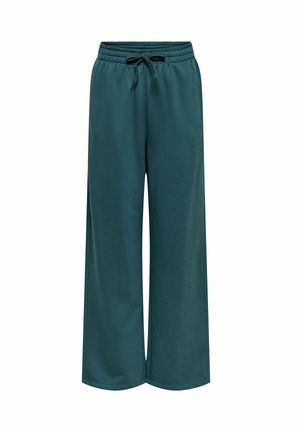Teal wide-leg sweatpants with a drawstring waist, made from soft fabric, featuring a smooth texture and no visible patterns or accents.
