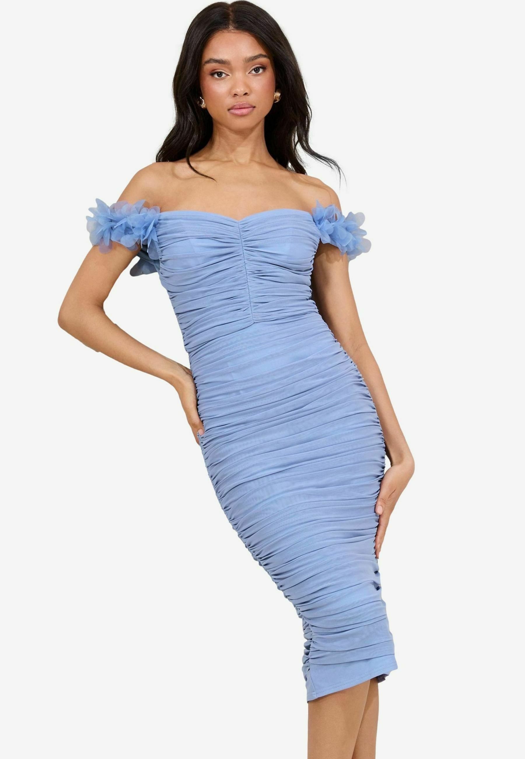 lipsy satin panel bardot flute hem bodycon dress TRIM RUCHED - Cocktail / Party dress - cornflower blue/blue Absorbency Level:High Premium satin Allen Edmonds Cap Toe Shoes Moschino - Heavy cotton