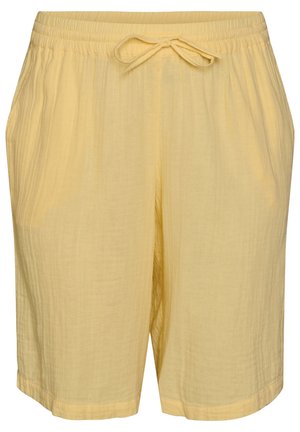 Lichtgele korte broek met losvallende pasvorm, elastische tailleband en koordje aan de voorkant, gemaakt van lichtgewicht, gestructureerde stof.